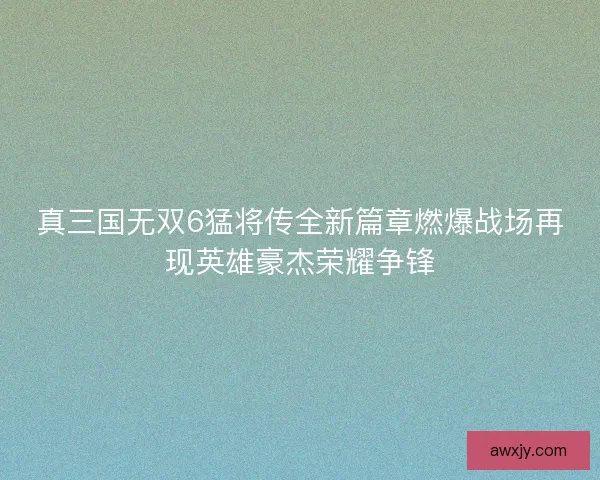 真三国无双6猛将传全新篇章燃爆战场再现英雄豪杰荣耀争锋